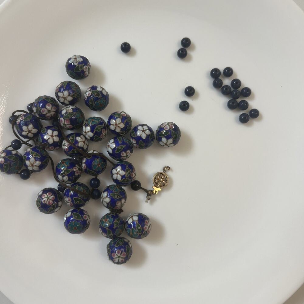Lot Of 24 Beads Vintage Cloisonné Style Floral 14mm W Sterling Gold Tone Clasp - Picture 2 of 6